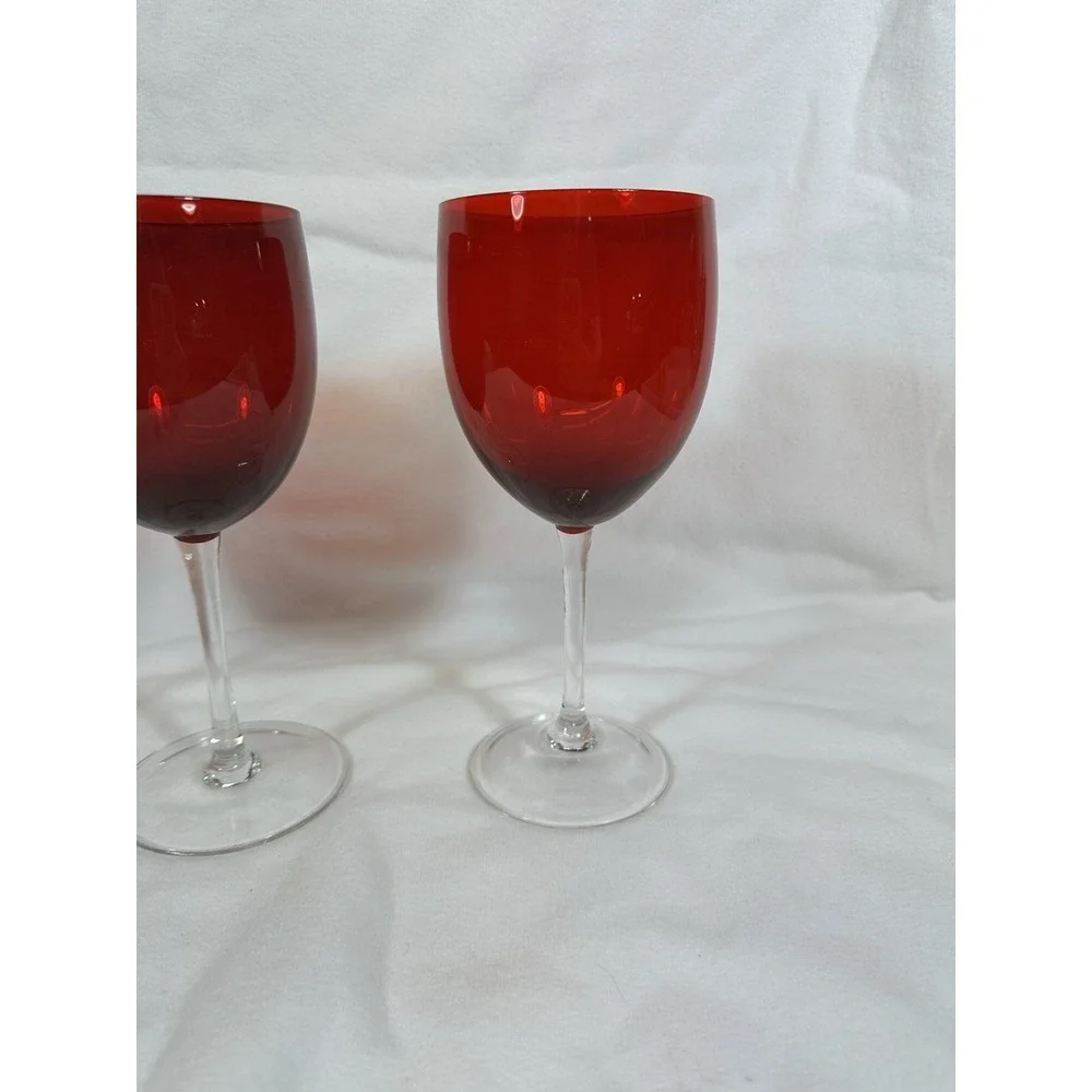 Ruby Red Wine Glasses/Water Goblets 16 oz Clear Stem 8 3/8